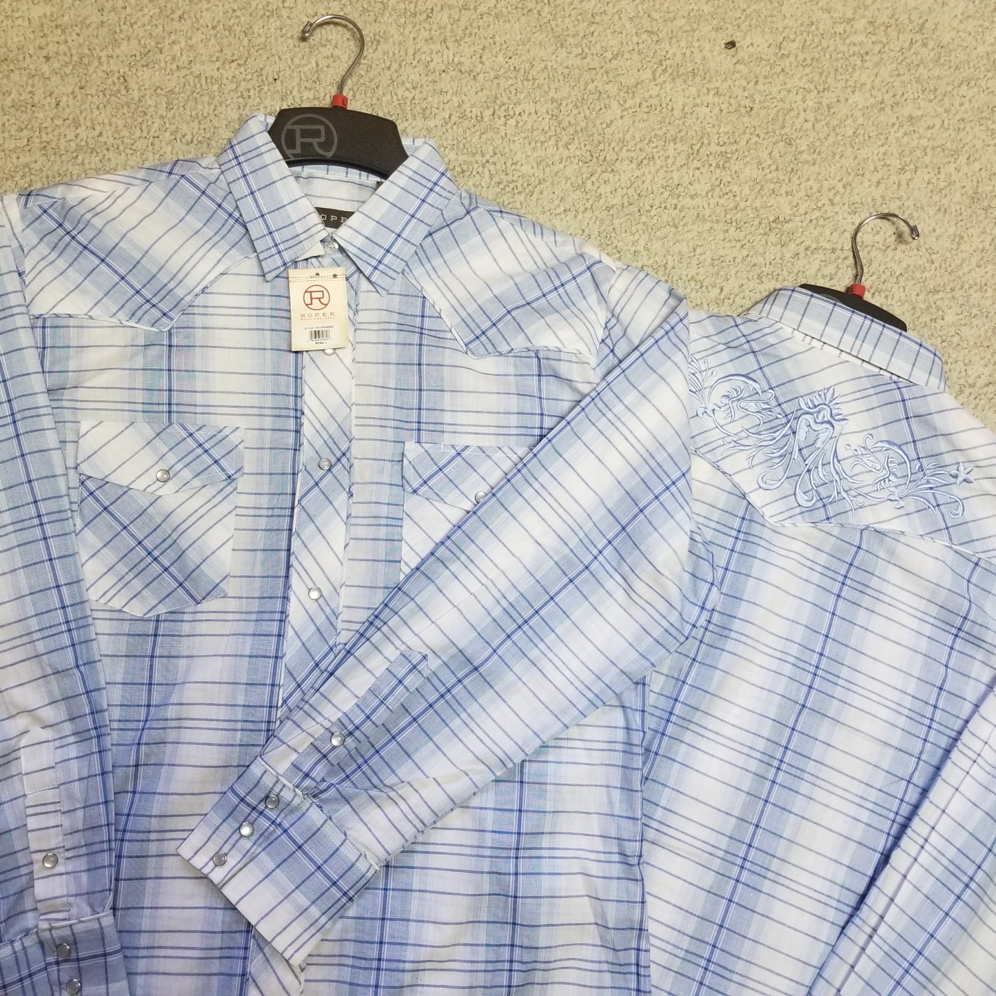 Blue plaid shirt with Embroidery