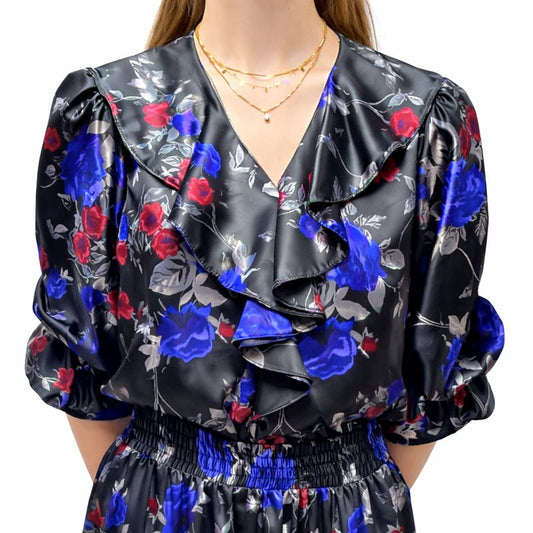 SATIN AND FLOWERS BLOUSE