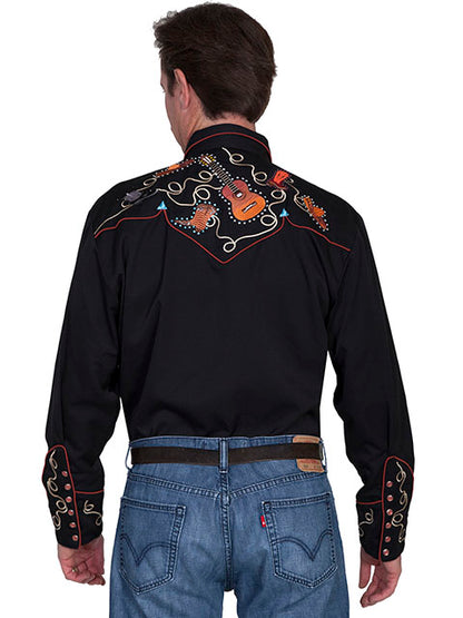 Boots hats & guitars embroidered shirt