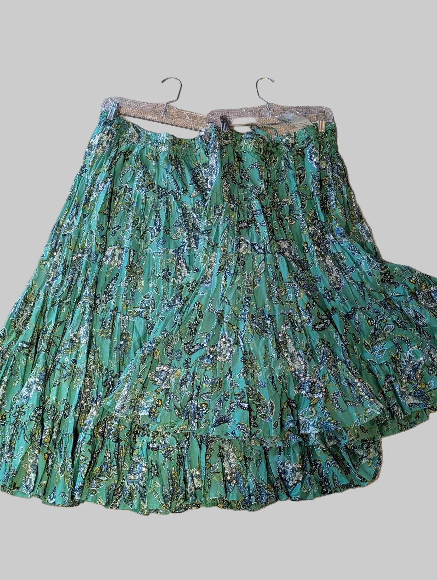 GREEN SEQUIN PRAIRIE SKIRT