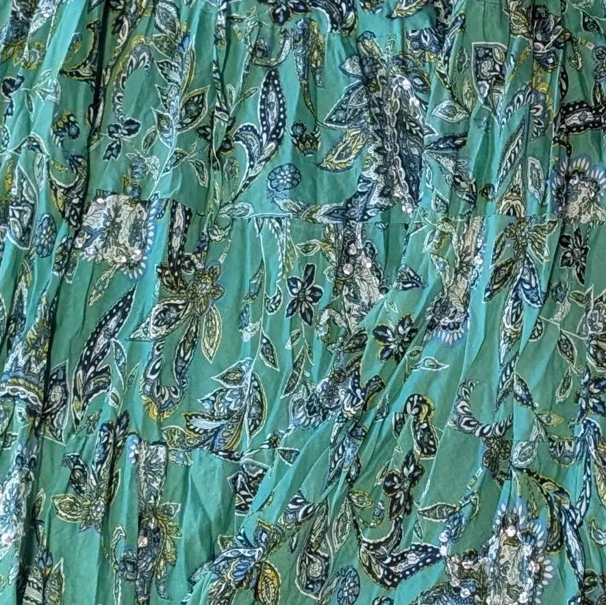 GREEN SEQUIN PRAIRIE SKIRT